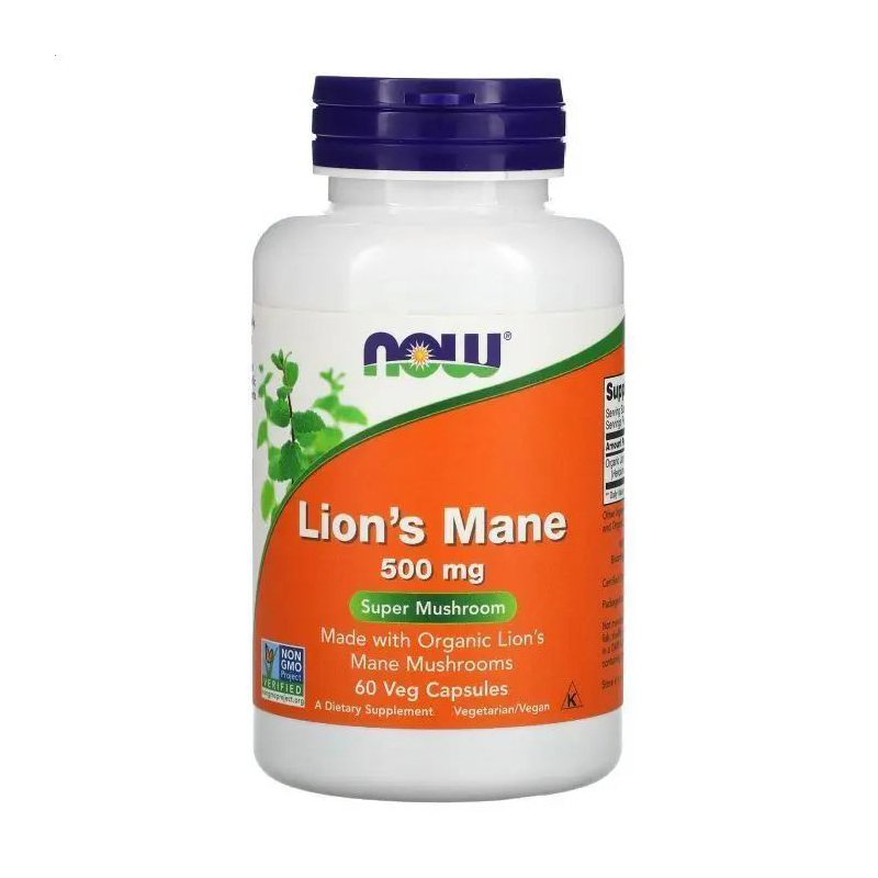 Їжовик гребінчастий NOW foods Lion's Mane 500 мг, 60 веганських капсул